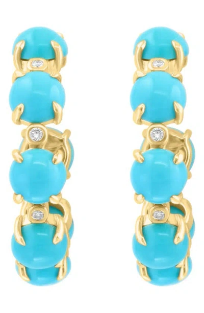 Effy 14k Gold Diamond & Turquoise Hoop Earrings