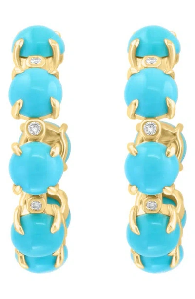 Effy 14k Gold Diamond & Turquoise Hoop Earrings In Blue