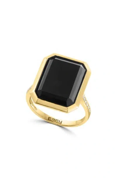 Effy 14k Gold Diamond Band Onyx Ring In Yellow Gold