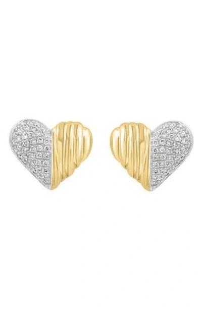 Effy 14k Gold Diamond Heart Stud Earrings In Brown
