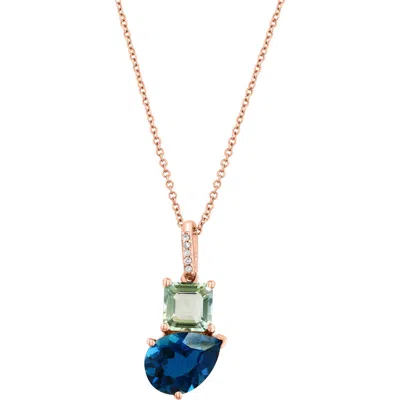 Effy 14k Gold Diamond, London Blue Topaz & Green Amethyst Pendant Necklace