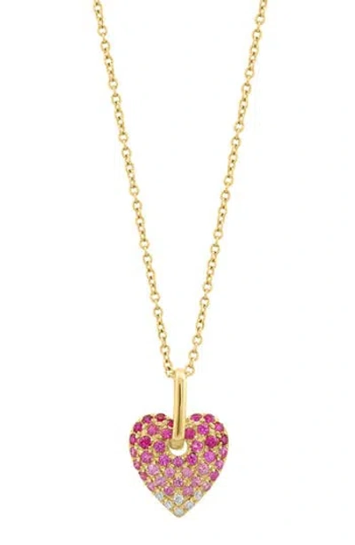 Effy 14k Gold Diamond, Ruby & Pink Sapphire Heart Pendant Necklace