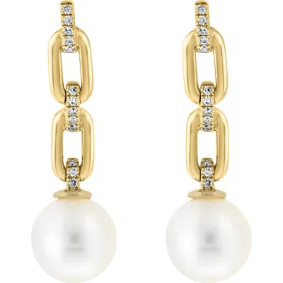 Effy 14k Gold Freshwater Pearl & Diamond Drop Earrings In Gold/pearl