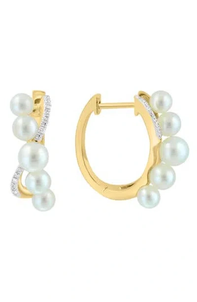 Effy 14k Gold Freshwater Pearl & Diamond Hoop Earrings