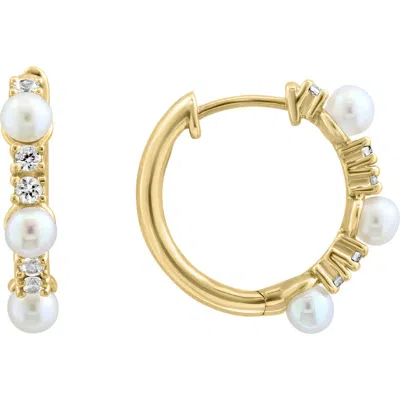 Effy 14k Gold Freshwater Pearl & White Sapphire Hoop Earrings