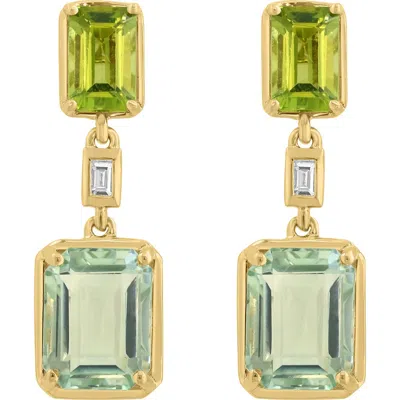 Effy 14k Gold Green Amethyst Diamond & Peridot Drop Earrings