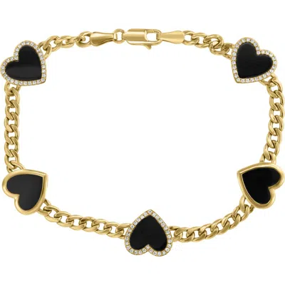 Effy 14k Gold Onyx & Diamond Station Chain Bracelet