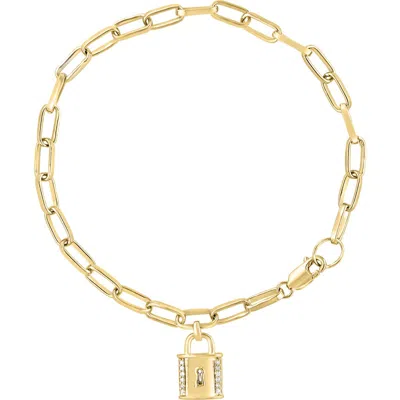 Effy 14k Gold Over Sterling Silver Diamond Padlock Paperclip Chain Bracelet