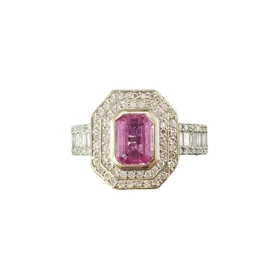 Pre-owned Effy 14k Gold Pink Sapphire & Diamond Ring Size 7 #16673