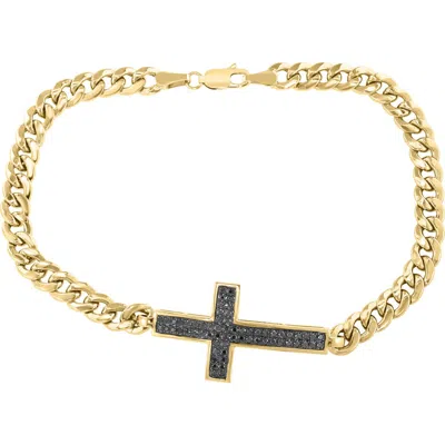 Effy 14k Gold Plated Black Diamond Cross Curb Chain Bracelet In Multi