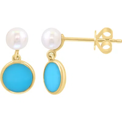 Effy 14k Gold Plated Freshwater Pearl & Turquoise Drop Earrings In Blue