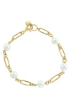 Effy 14k Gold Plated Sterling Silver 7mm Freshwater Pearl Station Bracelet