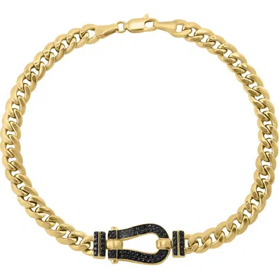 Effy 14k Gold Plated Sterling Silver Black Diamond Horseshoe Curb Chain Bracelet In Multi