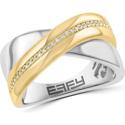 Effy 14k Gold Plated Sterling Silver Diamond Crisscrossing Band Ring In Multi