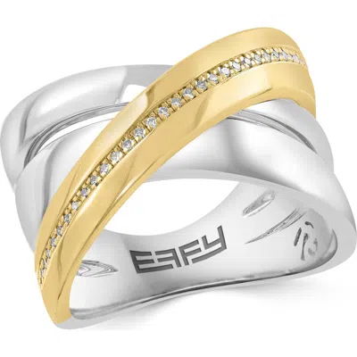 Effy 14k Gold Plated Sterling Silver Diamond Crisscrossing Band Ring In White