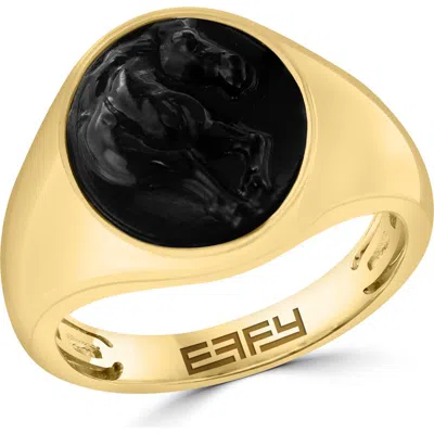 Effy 14k Gold Plated Sterling Silver Onyx Horse Signet Ring