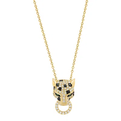 Effy 14k Gold Plated Sterling Silver Pavé Diamond & Tsavorite Panther Head Pendant Necklace