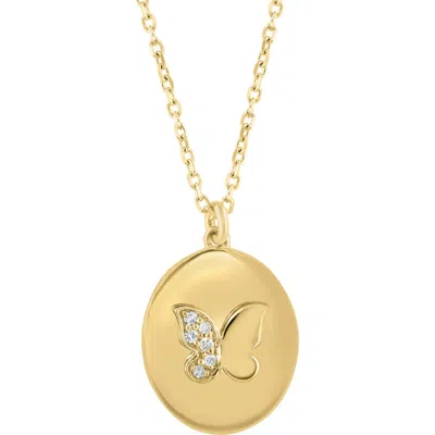 Effy 14k Gold Plated Sterling Silver Pavé Diamond Butterfly Oval Pendant Necklace In Burgundy