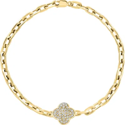 Effy 14k Gold Plated Sterling Silver Pavé Diamond Clover Bracelet