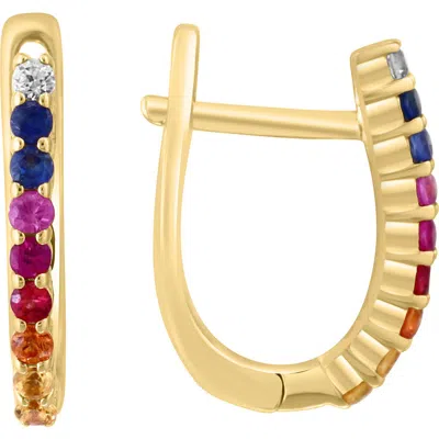 Effy 14k Gold Plated Sterling Silver Rainbow Sapphire Hoop Earrings In Multi