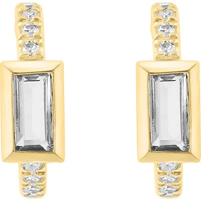 Effy 14k Gold Plated Sterling Silver White Topaz & Diamond Huggie Hoop Earrings In Orange