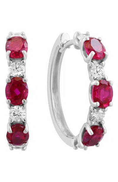 Effy 14k Gold Ruby & Lab Grown Diamond Hoop Earrings In Red