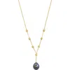 Effy 14k Gold Station Bead 10mm Black Tahitian Pearl Y-drop Necklace In Black