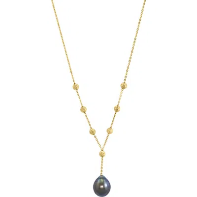 Effy 14k Gold Station Bead 10mm Black Tahitian Pearl Y-drop Necklace