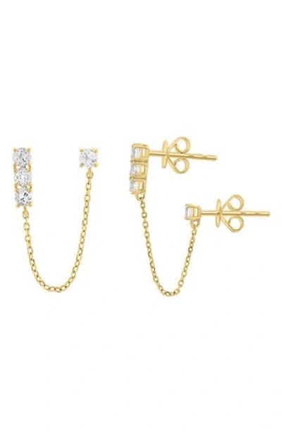 Effy 14k Gold White Topaz Double Piercing Chain Drop Earrings In Yellow