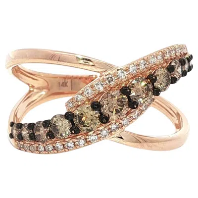 Pre-owned Effy 14k Rose Gold 0.66ctw Chocolate Brown & White Diamond Wide Crossover Ring