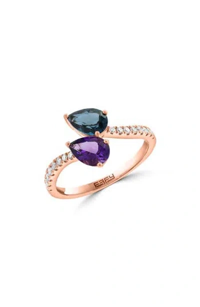 Effy 14k Rose Gold Amethyst, London Blue Topaz & Diamond Ring
