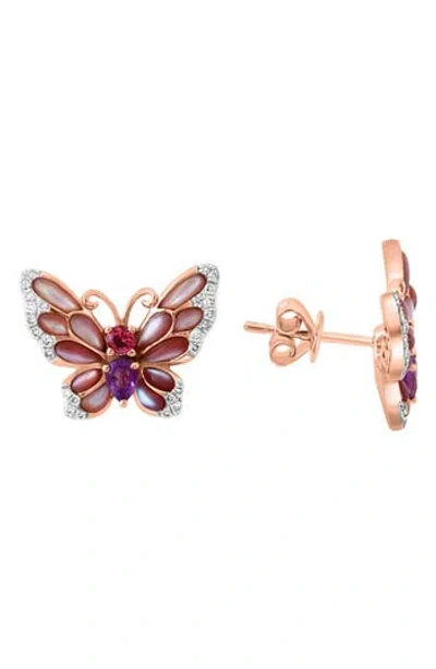 Effy 14k Rose Gold Amethyst, Pink Tourmaline, Mother-of-pearl & Diamond Stud Earrings