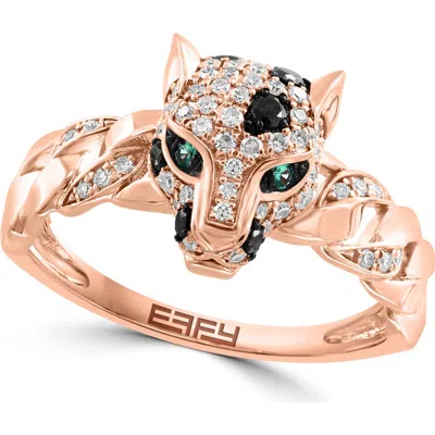 Effy 14k Rose Gold Black Diamond & Emerald Panther Head Ring In Pink