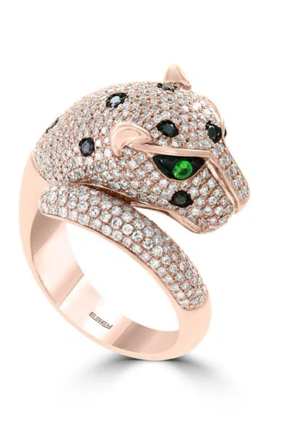 Effy 14k Rose Gold Black Diamond & Tsavorite Panther Ring In Multi