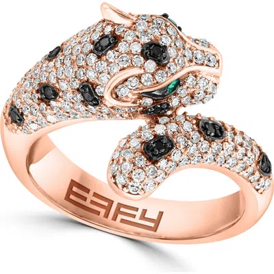 Effy 14k Rose Gold Black Diamond, Emerald & Diamond Panther Ring In 14k Gold