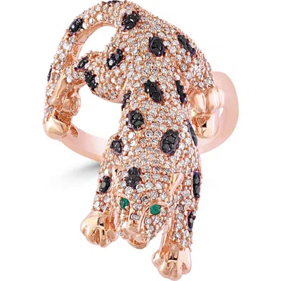 Effy 14k Rose Gold Black Diamond Panther Ring In Multi