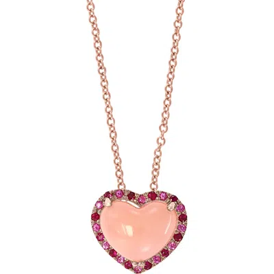 Effy 14k Rose Gold Blush Heart Pink Opal, Ruby & Pink Sapphire Pendant