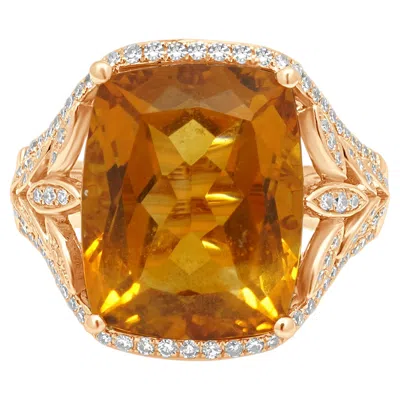 Pre-owned Effy 14k Rose Gold Cushion Cut Citrine And Round Diamond Foliage Ring In Red
