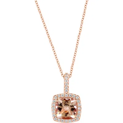 Effy 14k Rose Gold Cushion Cut Morganite & Diamond Halo Pendant Necklace