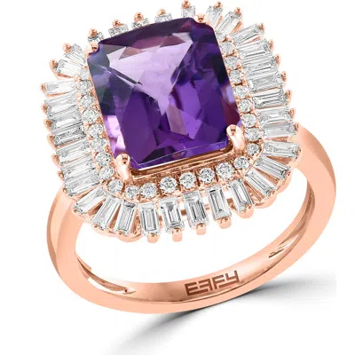 Effy 14k Rose Gold Diamond & Amethyst Halo Ring