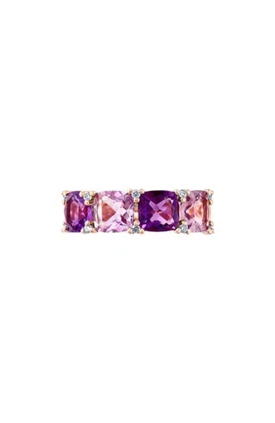 Effy 14k Rose Gold Diamond & Cushion Cut Amethyst Ring In Purple
