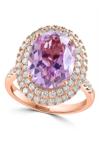 Effy 14k Rose Gold Diamond & Kunzite Halo Cocktail Ring In Multi