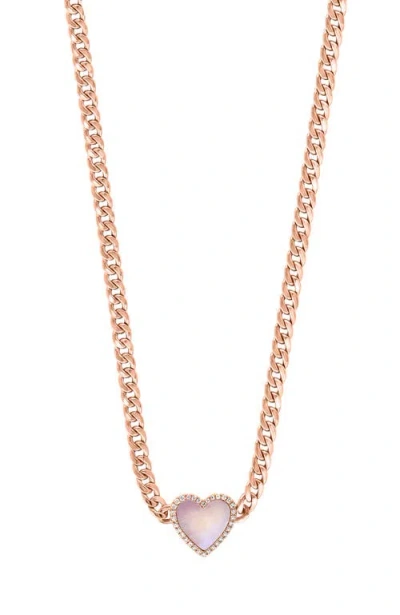 Effy 14k Rose Gold Diamond & Mother Of Pearl Heart Chain Necklace