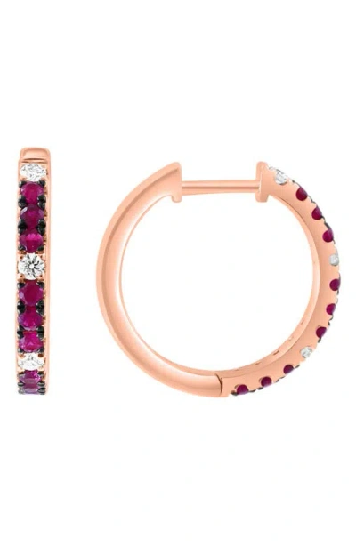Effy 14k Rose Gold Diamond & Ruby Huggie Hoop Earrings