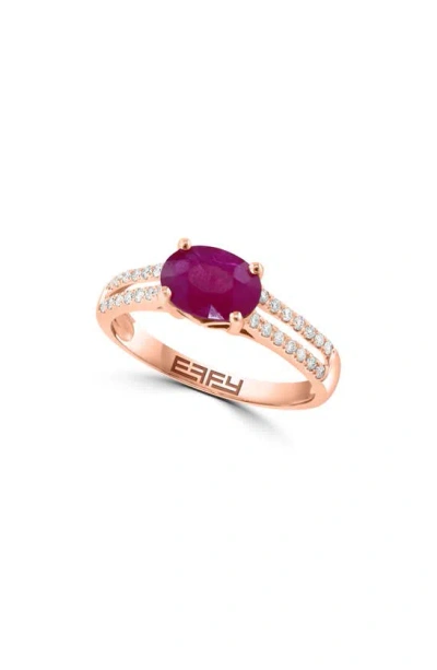 Effy 14k Rose Gold Diamond & Ruby Ring