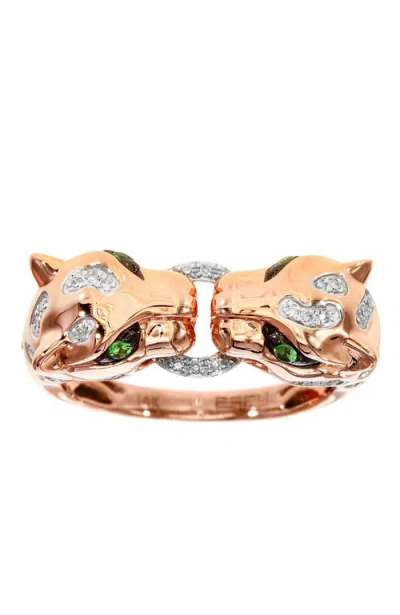 Effy 14k Rose Gold Diamond & Tsavorite Double Panther Head Ring