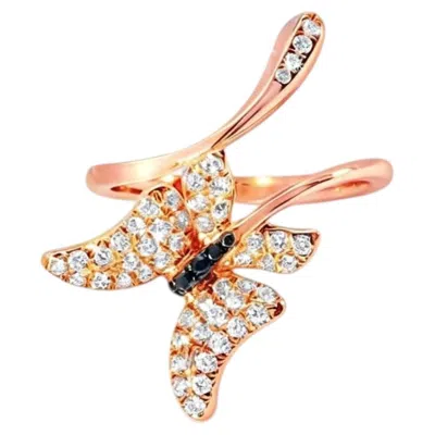 Pre-owned Effy 14k Rose Gold Diamond Butterfly Wraparound Ring Estate By  In Red