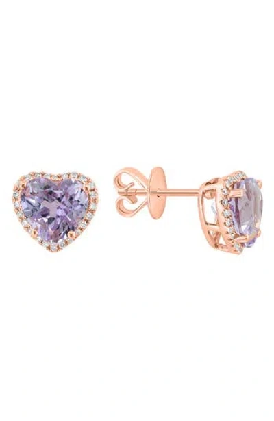 Effy 14k Rose Gold Diamond Halo Amethyst Heat Stud Earrings In Purple