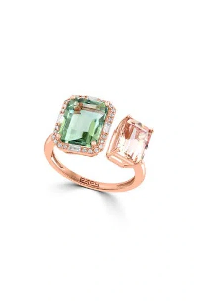 Effy 14k Rose Gold Diamond Halo Green Quartz & Morganite Ring
