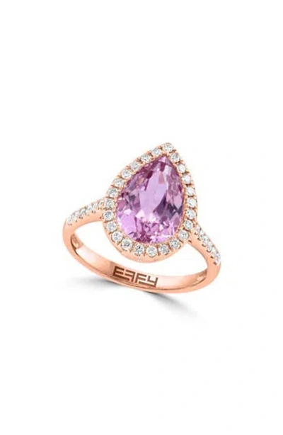 Effy 14k Rose Gold Diamond Halo Kunzite Pear Ring In Purple